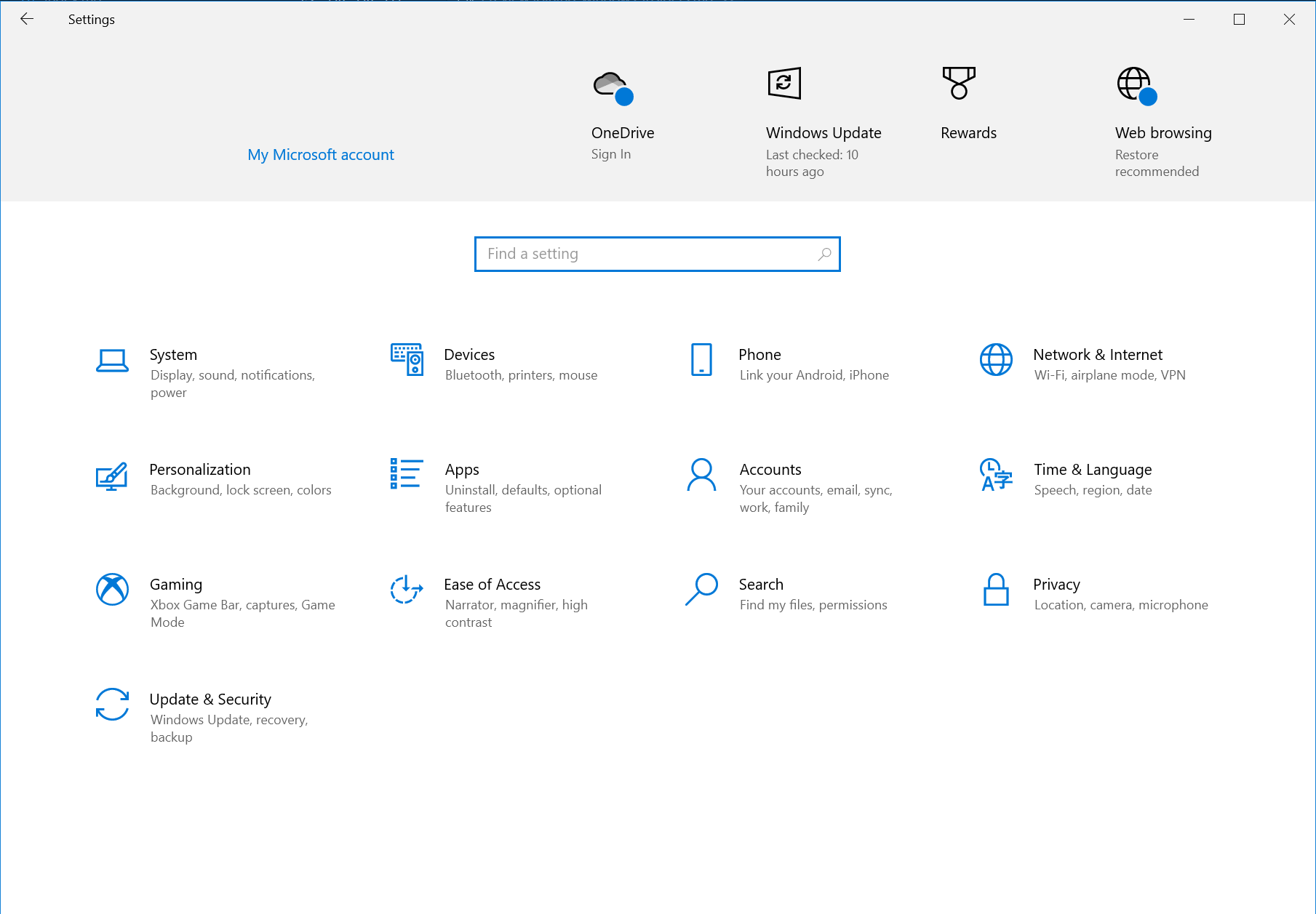 Windows 10's Settings app.