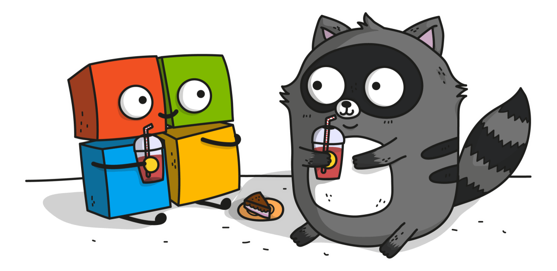Visualization of the Microsoft logo sitting with a racoon.